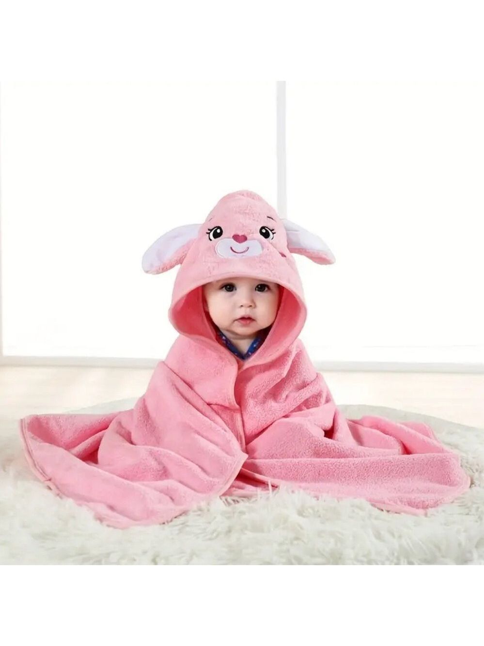 Pink Baby Hooded Towel with Bunny Ears
